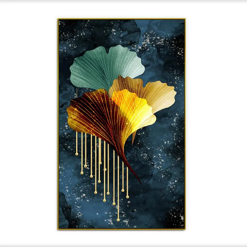 Indigo Aureum Floral Canvas Wall Painting With Frame - Gold media 4