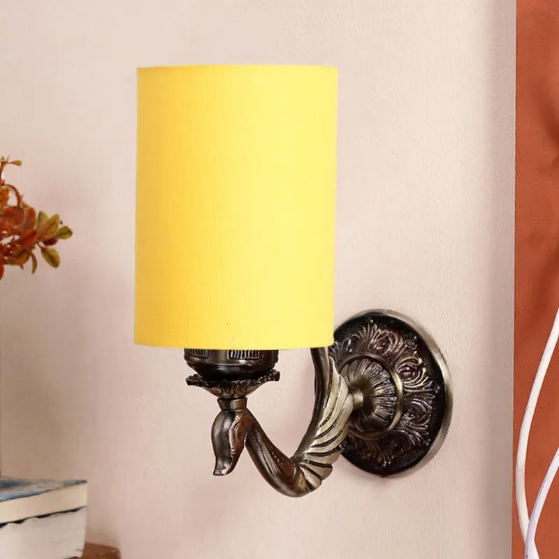 Amro Retro Cylindrical Fabric & Metal Wall Lamp - Yellow media 3