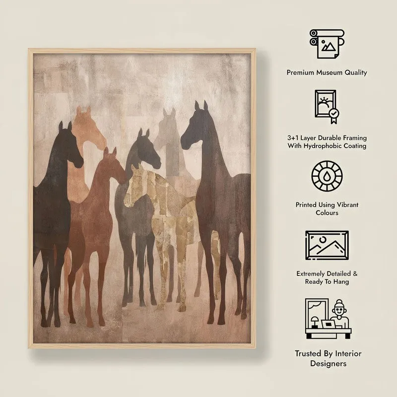 Sandy Horse Wall Painting With Brown Frame media 10