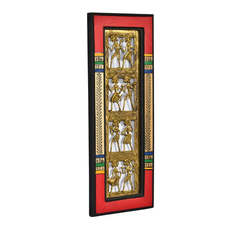 Praakriti Dhokra Hand Carved Brass & Pine Wooden Wall Accent media 4