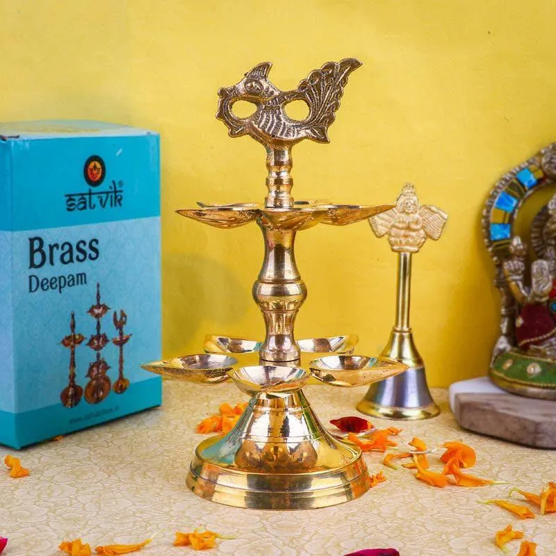 Peacock Ritualistic Brass Lamp - Small media 1