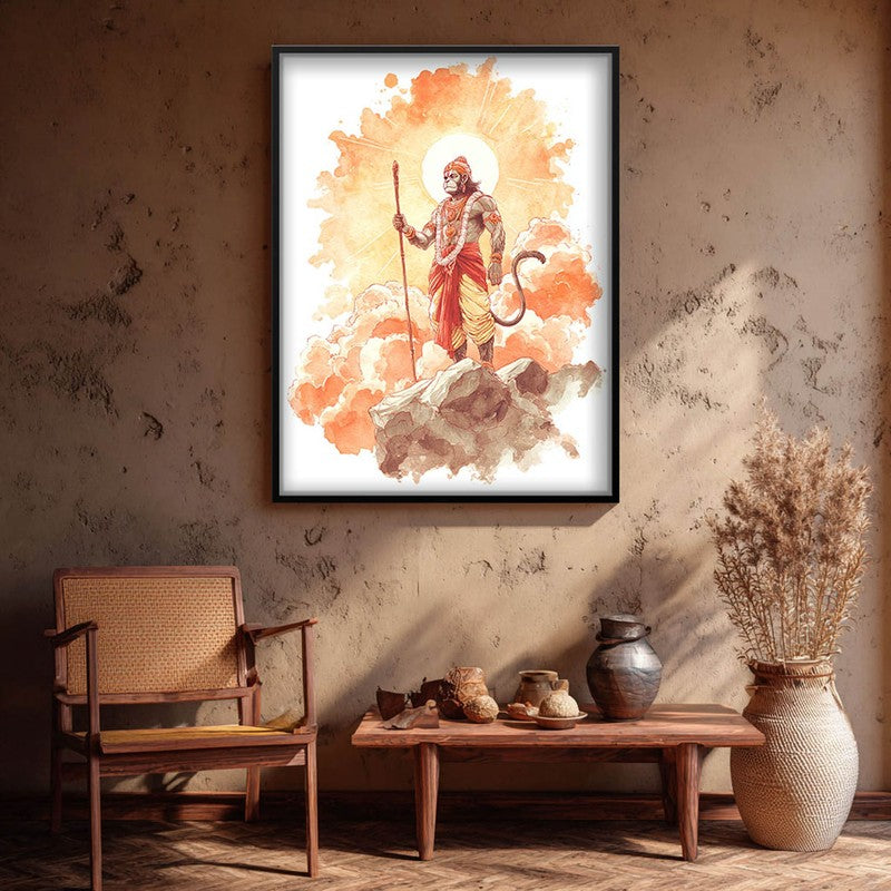 Sri Hanuman with Sun Aura I Archival Paper Wall Art
