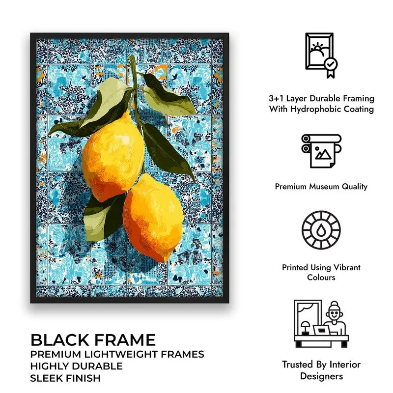 Zestara Lemon Foliage Canvas Wall Painting With Black Frame media 7
