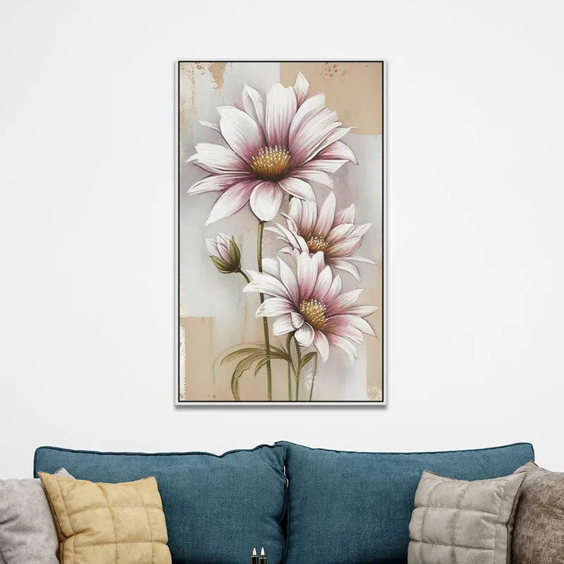 Blushing Daisy Floral Canvas Wall Painting With Frame - Black media 5