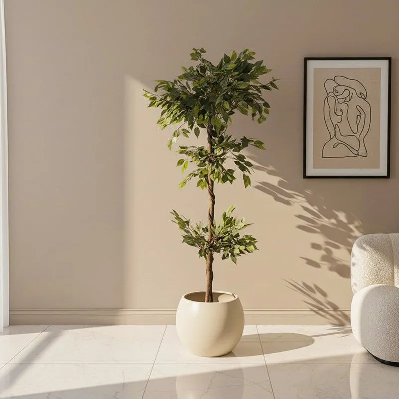 Faux Ficus Tree With Black Plastic Pot - 5.91 ft media 1
