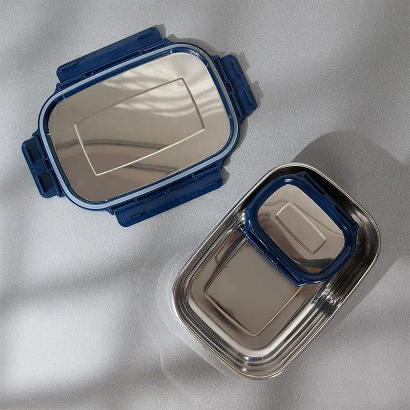 Meal Master Navy Blue Steel Lunch Box (775/150 mL) - Two Piece Set media 5