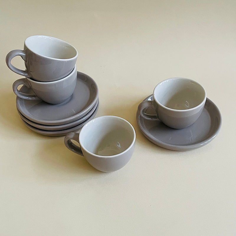 Blush & Brew Ceramic Cup & Saucer (Grey/100 mL Each) - Set of Four media 4