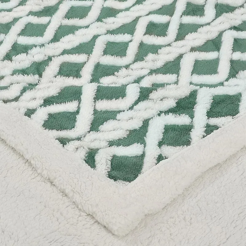 Oriella Geomatric Faux Fur Blanket (Green) - 210 GSM media 5