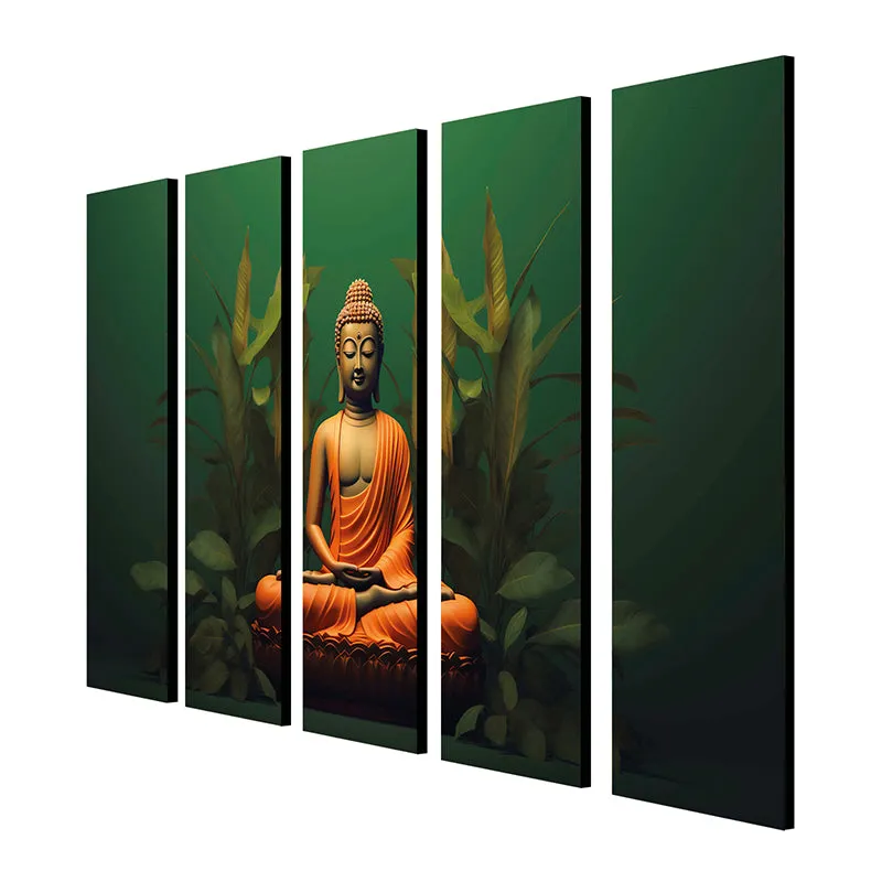 Buddha Of Green Canvas Wall Art - Set Of Five media 6