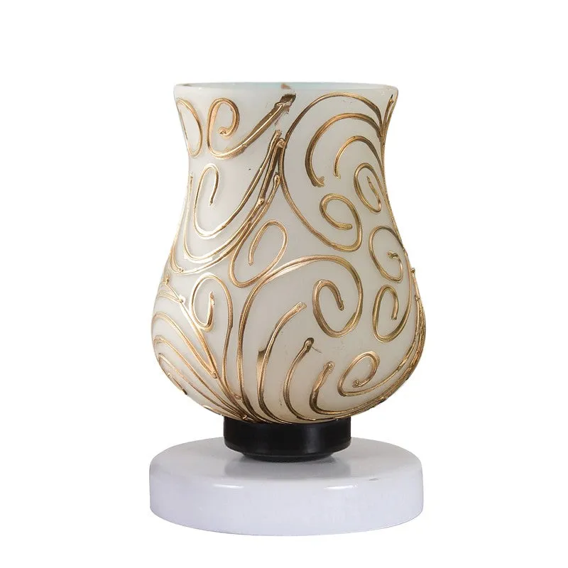Devine Mosaic Glass Table Lamp With Wooden Base - White & Gold media 5