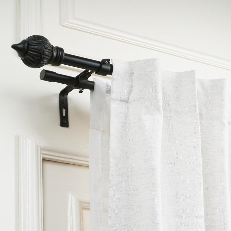 Chateau Etch Duo Extendable 1" Double Curtain Rod With Round Finial & Brackets media 4