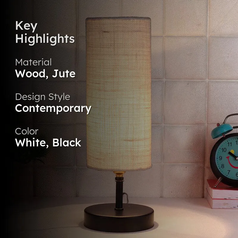 Hisha Metal Wooden Table Lamp With Jute Shade - White,Black media 2