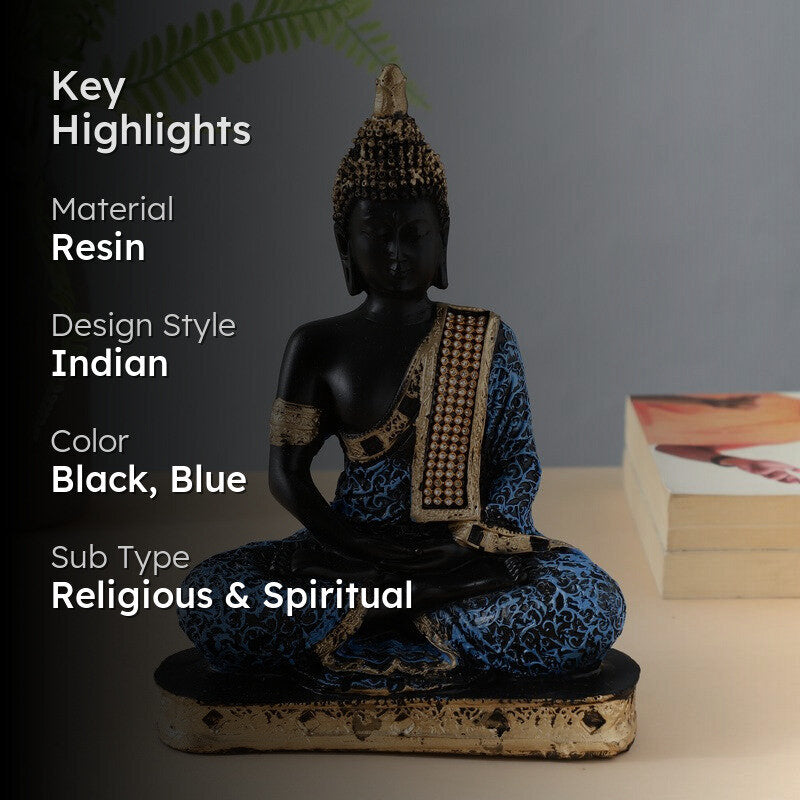 Buddha in Meditation Showpiece - Blue & Gold media 2