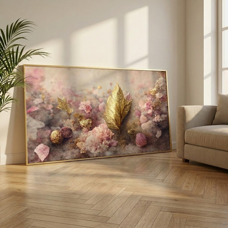 Gilded Petal Canvas Wall Painting With Frame
