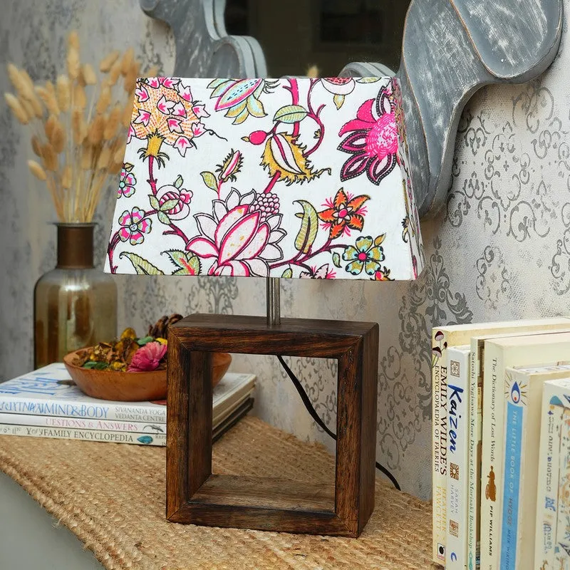 Floral Fiesta Wooden Base Cotton Table Lamp - Multicolor media 3