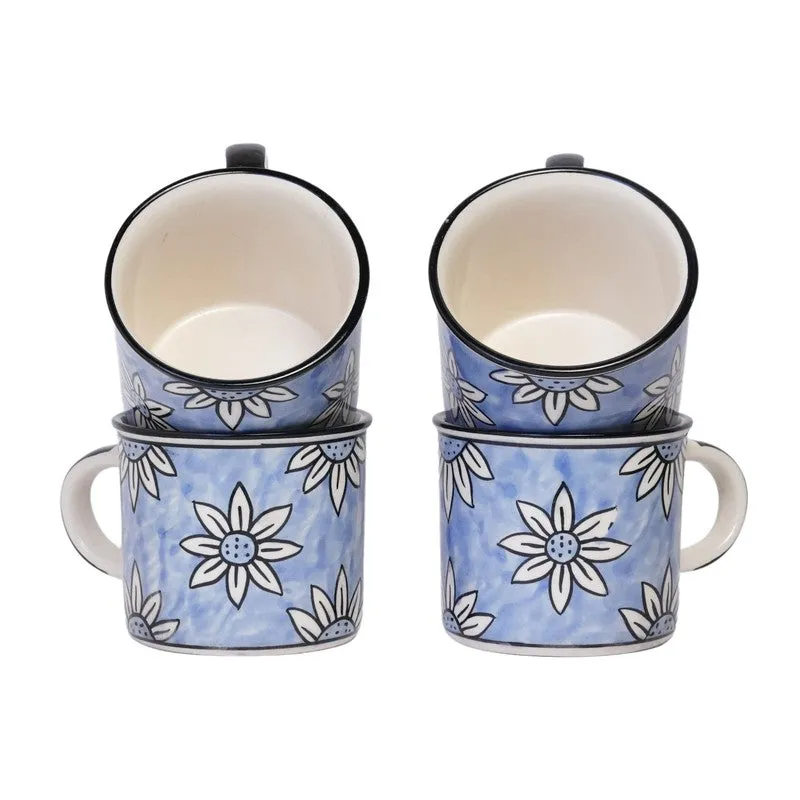 Ceramic Ceramic Coffee Mug (300 mL Each,Blue,White) - Set Of Four media 5
