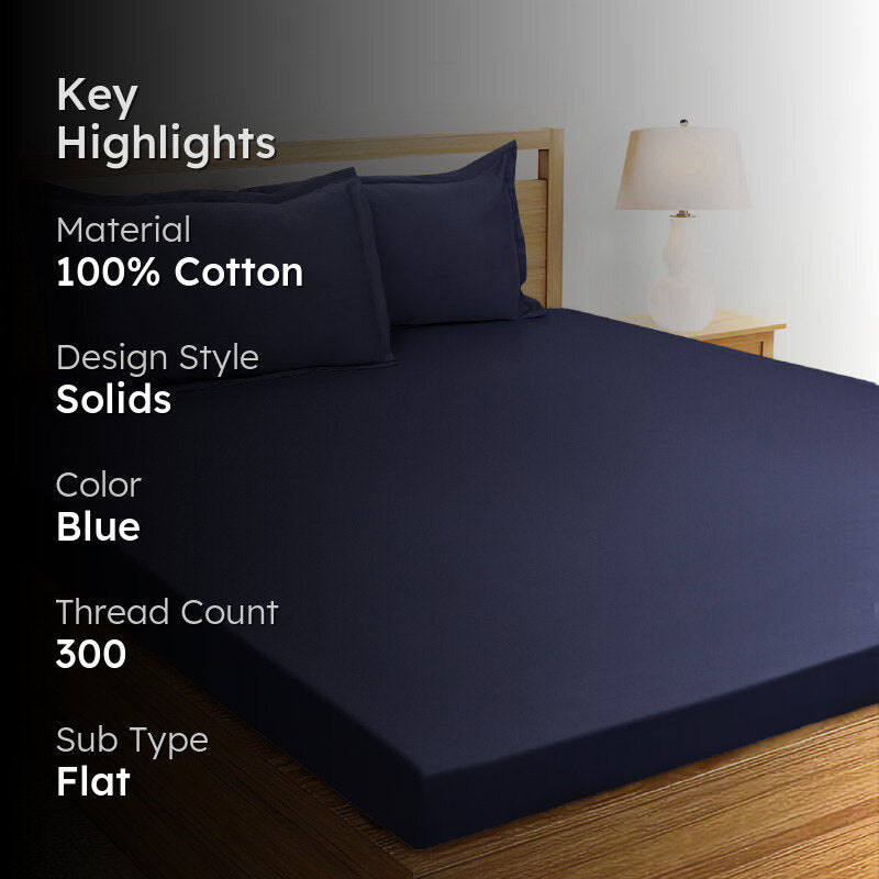 Sanumi Solid Cotton Bedsheet (Navy Blue) - 300 TC media 2