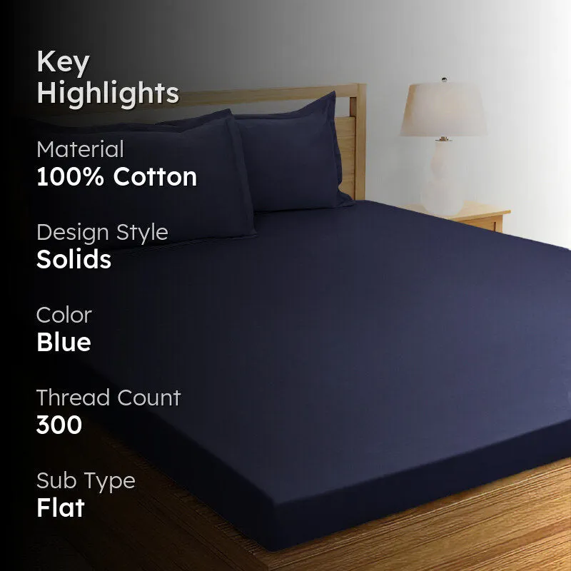 Sanumi Solid Cotton Bedsheet (Navy Blue) - 300 TC media 2