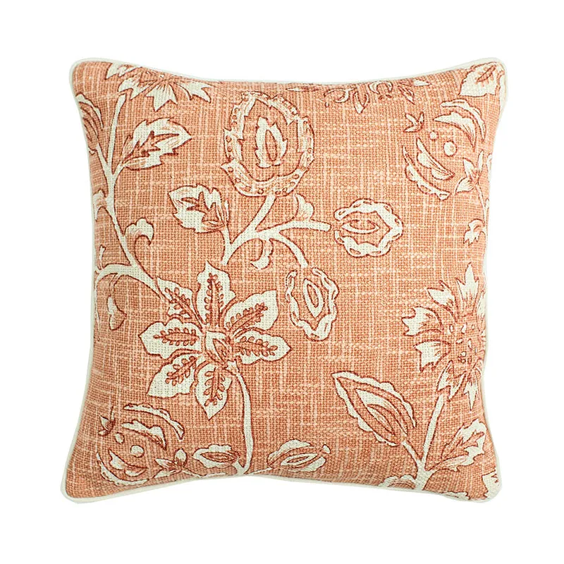 Imperial Petals Woven Cotton Cushion Cover (Peach) - Set Of Two media 3