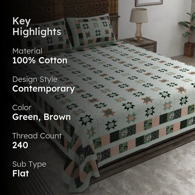 Weaveo Cotton Bedsheet (Green,Brown) - 240 TC media 2