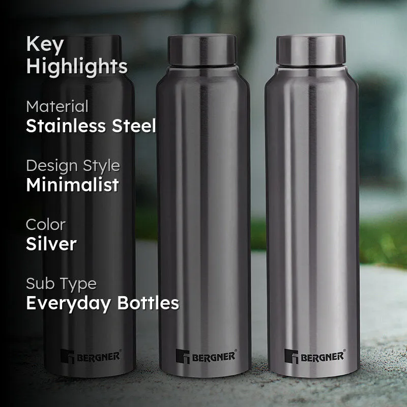 Bergner Aqua Lock Silver Leakproof Stainless Steel Bottle (1000 mL Each) - Set Of Three media 2