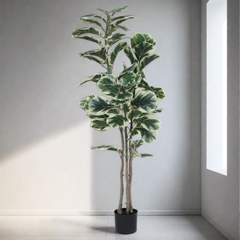 Faux Fiddle Leaf Fig Plant With Black Plastic Pot - 4.92 ft media 4