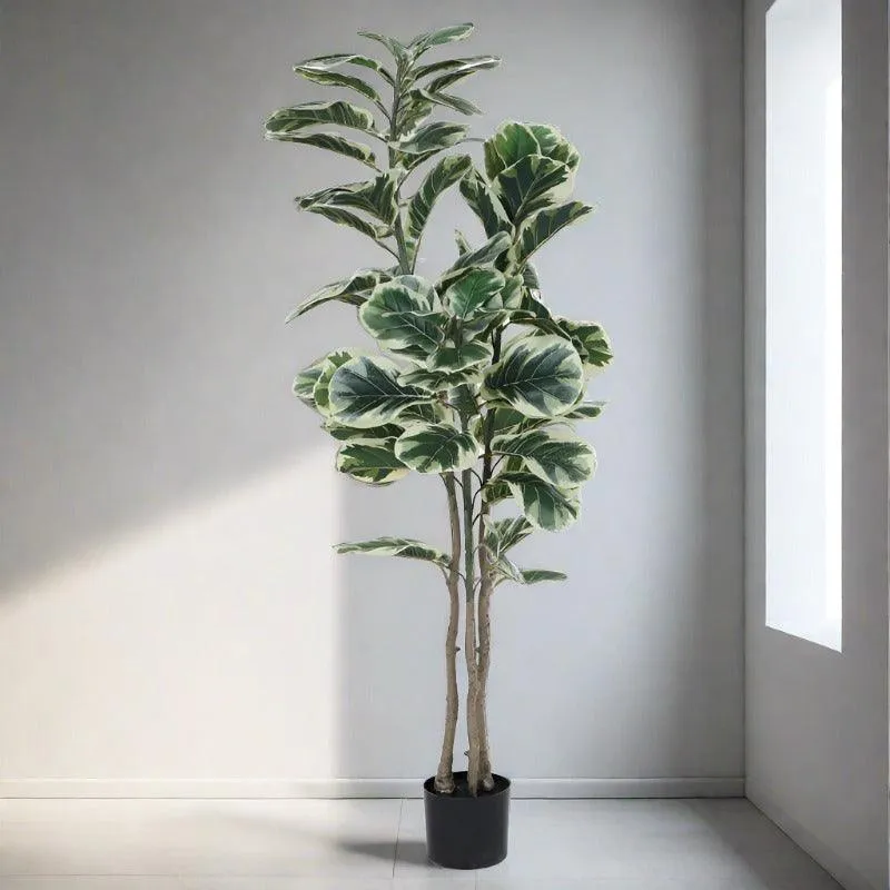 Faux Fiddle Leaf Fig Plant With Black Plastic Pot - 4.92 ft media 4