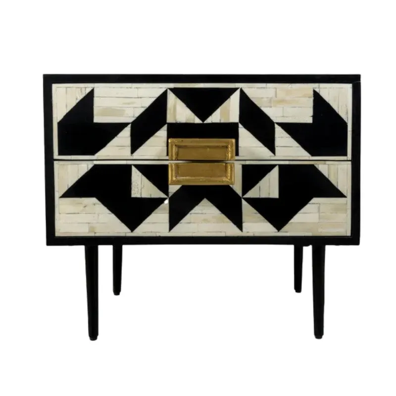 Sleek Modern Black Bone Inlay Bedside Table media 3