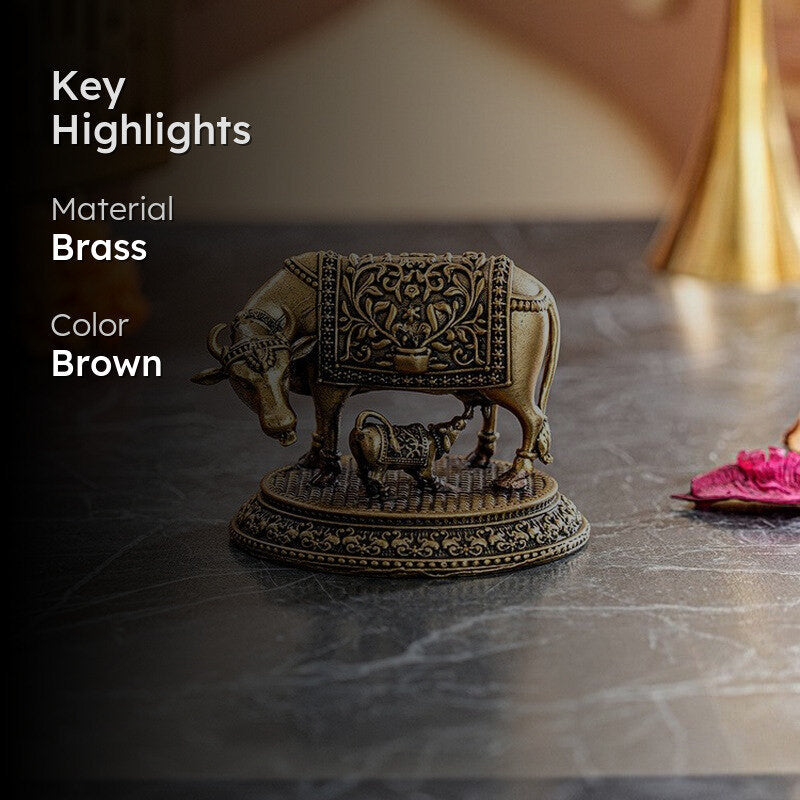 Divinia Sacred Cow & Calf Brass Idol media 2