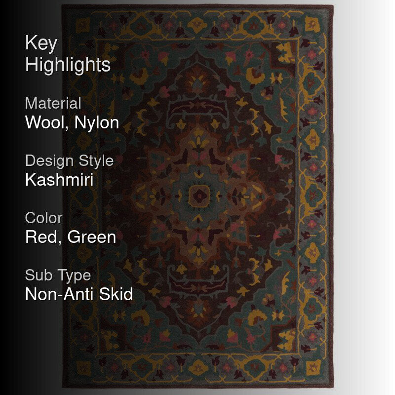 Nephthys Ethnic Wool & Nylon Carpet - Green & Red media 2