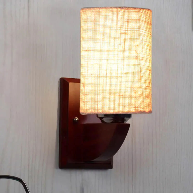 Ecru Cylindrical Wooden Wall Lamp media 1