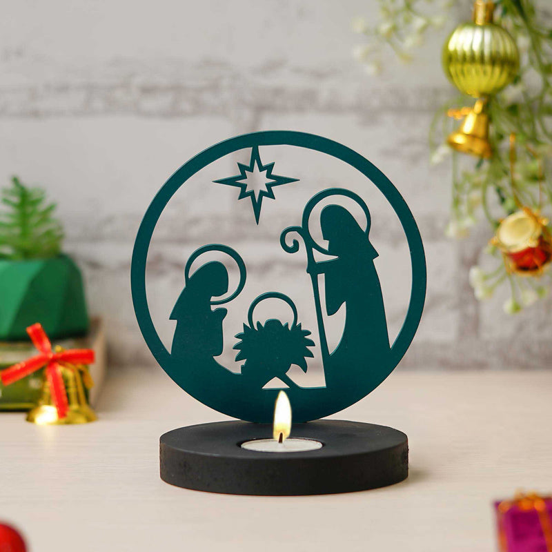 Star Of Bethlehem Wood Tea Light Holder - Green