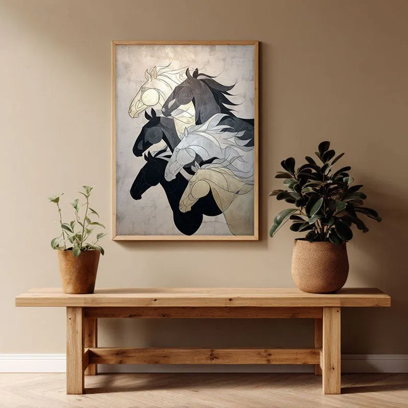 Regal Horse Wall Painting With Brown Frame media 1