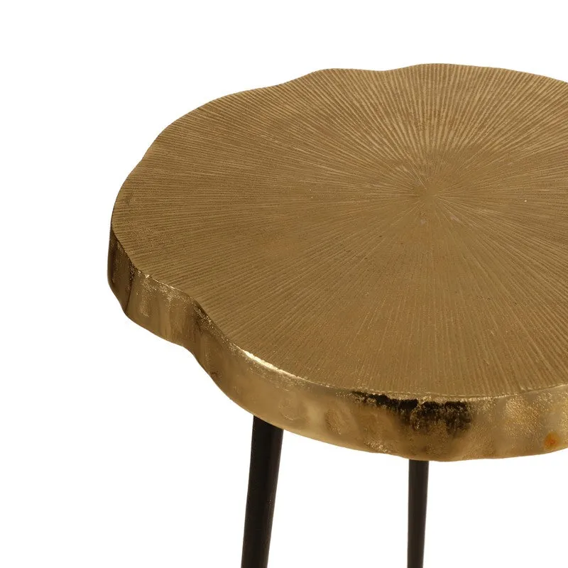Wooden Log Top Aluminum Side Table - Gold media 6