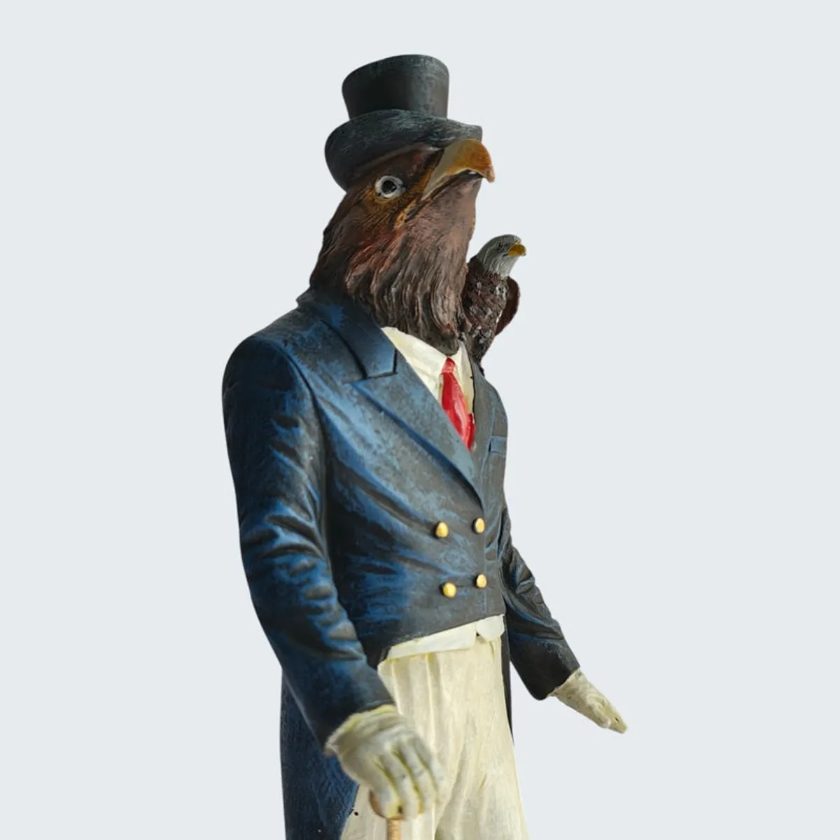 Close-up of the rooster gentleman showpiece showing coat and bird detail