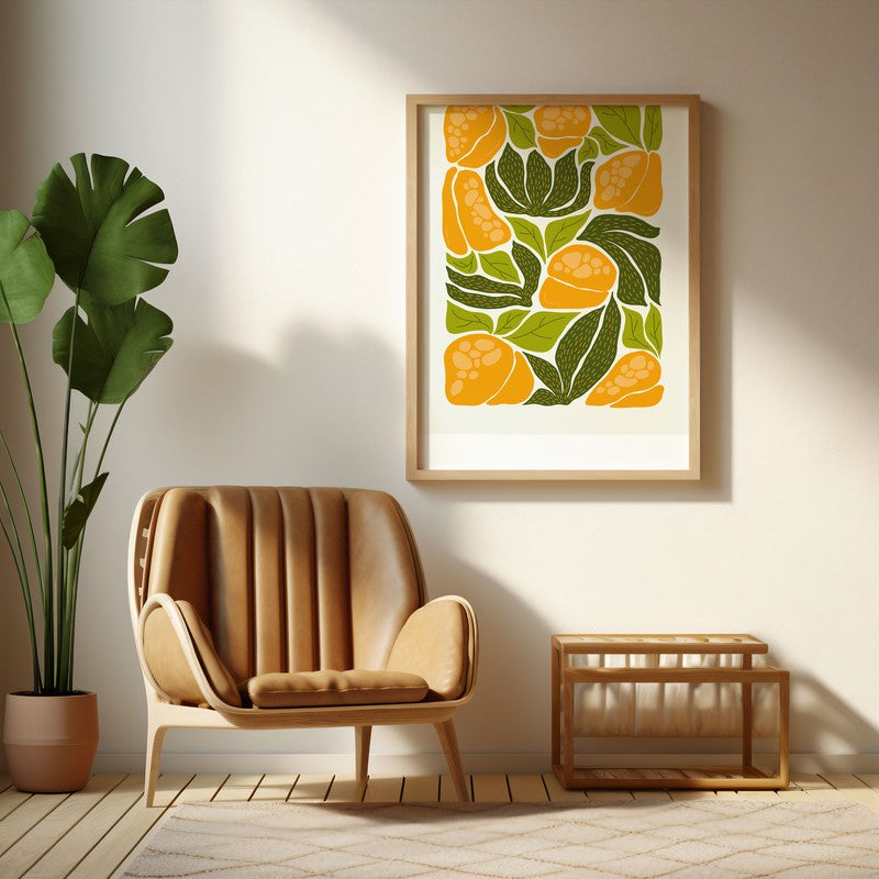 Sunlit Botanic Blooms Archival Canvas Wall Art - Natural Brown Frame