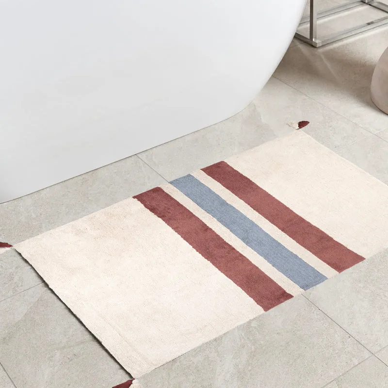Orrivo Cotton Bath Mat - Beige & Maroon media 3