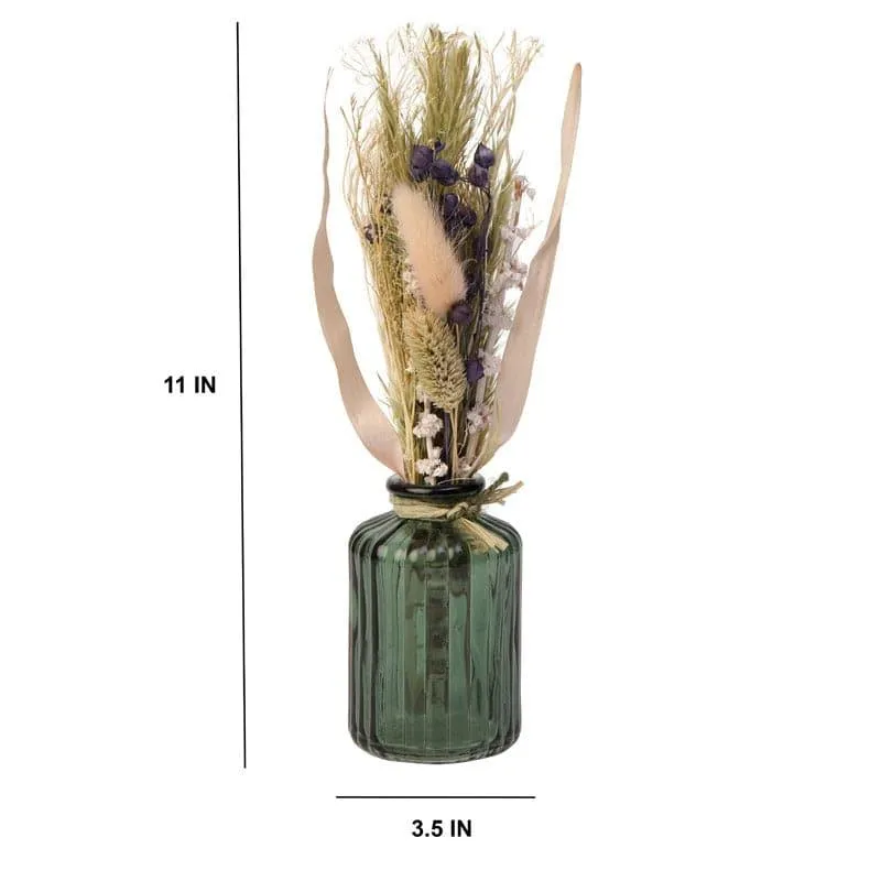 Vintage Green Glass Bottle Vase With 2 Dry Floral Sticks media 4