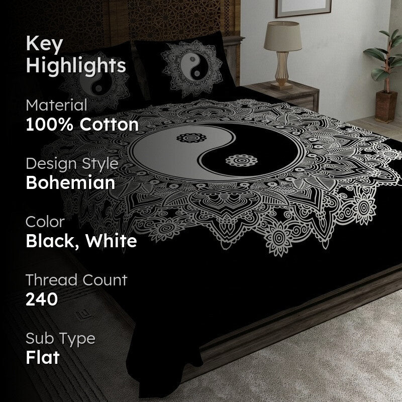 Petalon Cotton Bedsheet (Black,White) - 240 TC media 2
