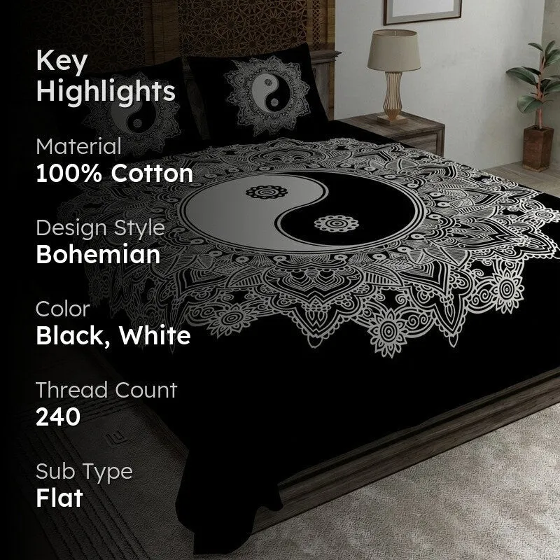 Petalon Cotton Bedsheet (Black,White) - 240 TC media 2