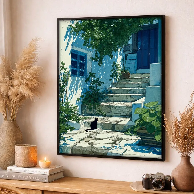 Coastal Village Canvas Wall Painting - Black Frame media 3