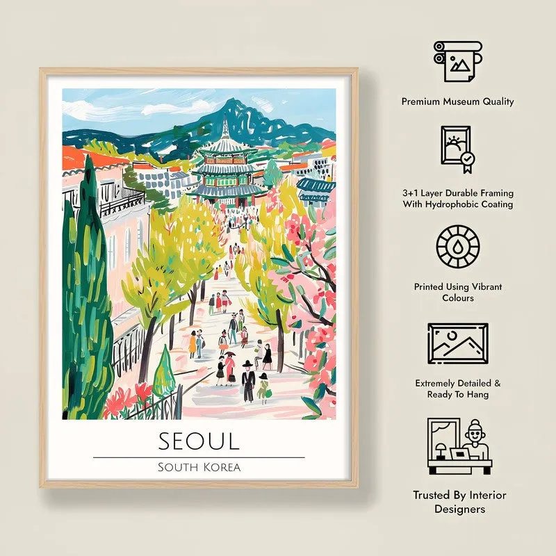 Vintage Seoul Framed Canvas Archival Canvas Wall Painting - Natural Brown Frame media 8