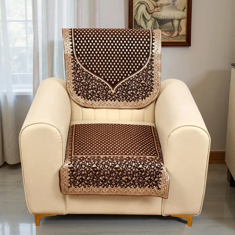 Petite Leaves Chenille Sofa Cover - Coffee Brown media 4