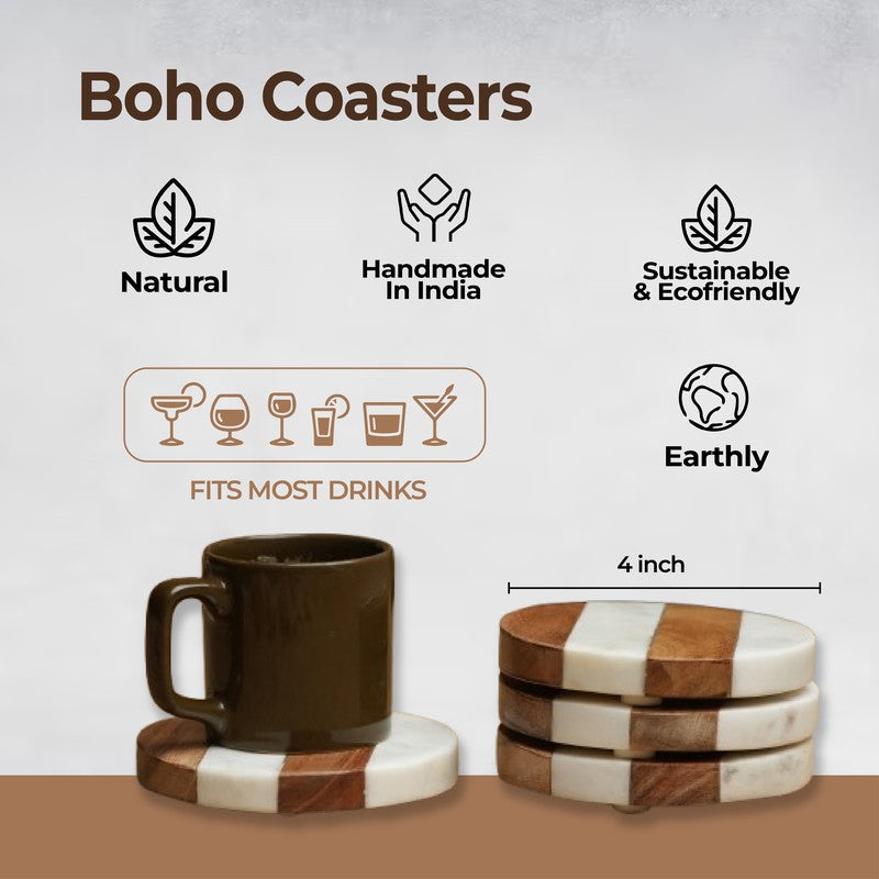 Bravon Boho Marble & Acacia Wood Coaster - Set Of Four media 8