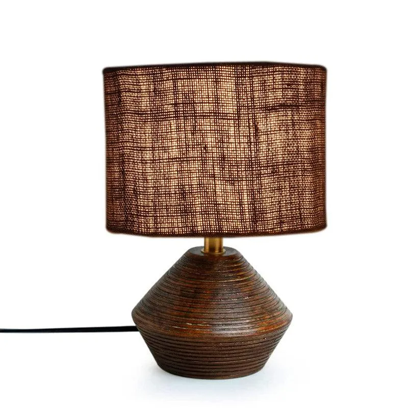 Yami Wooden Table Lamp With Jute Shade - Brown,Grey media 3