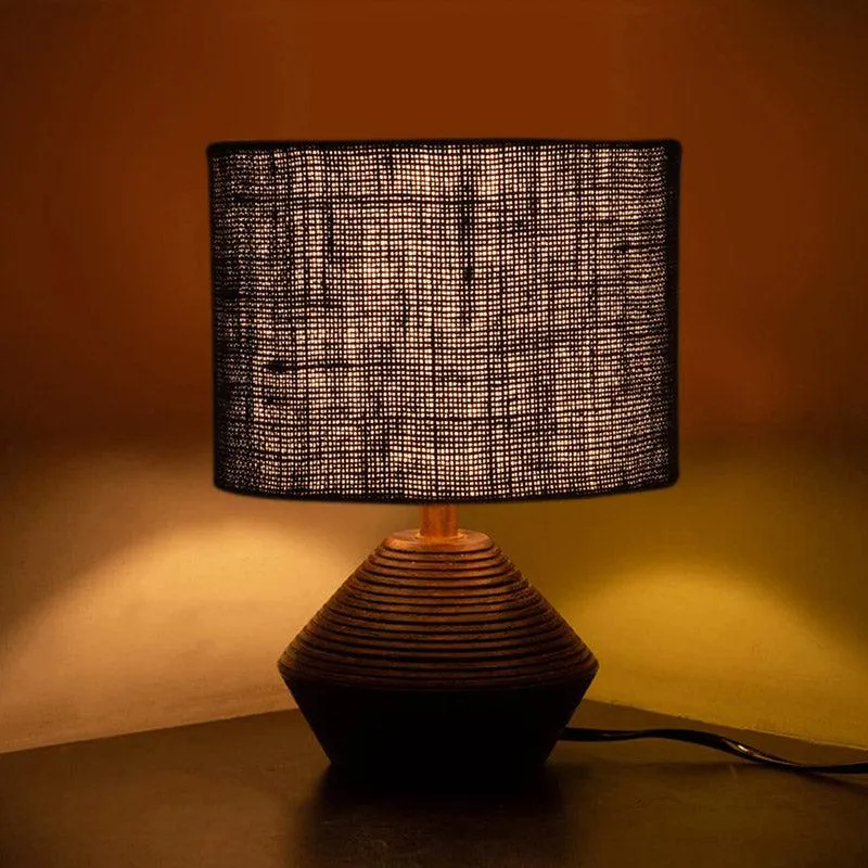 Yami Wooden Table Lamp With Jute Shade - Brown,Black media 1