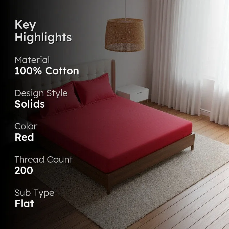 Baria Solid Cotton Bedsheet (Red) -200 TC media 2