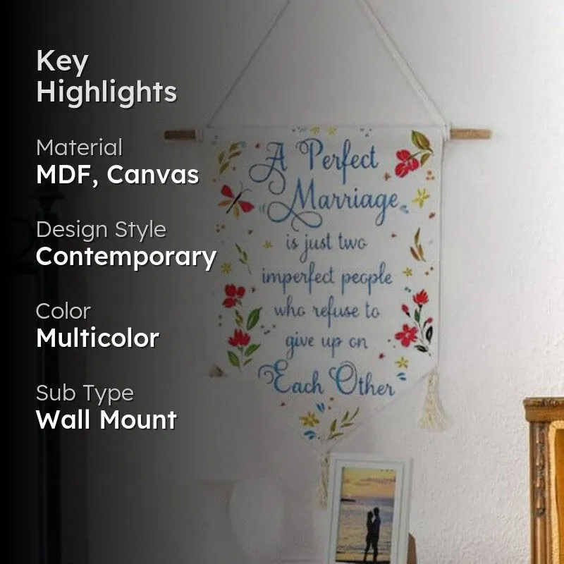 Marriage bond canvas wall hanging shown with key highlights overlay
