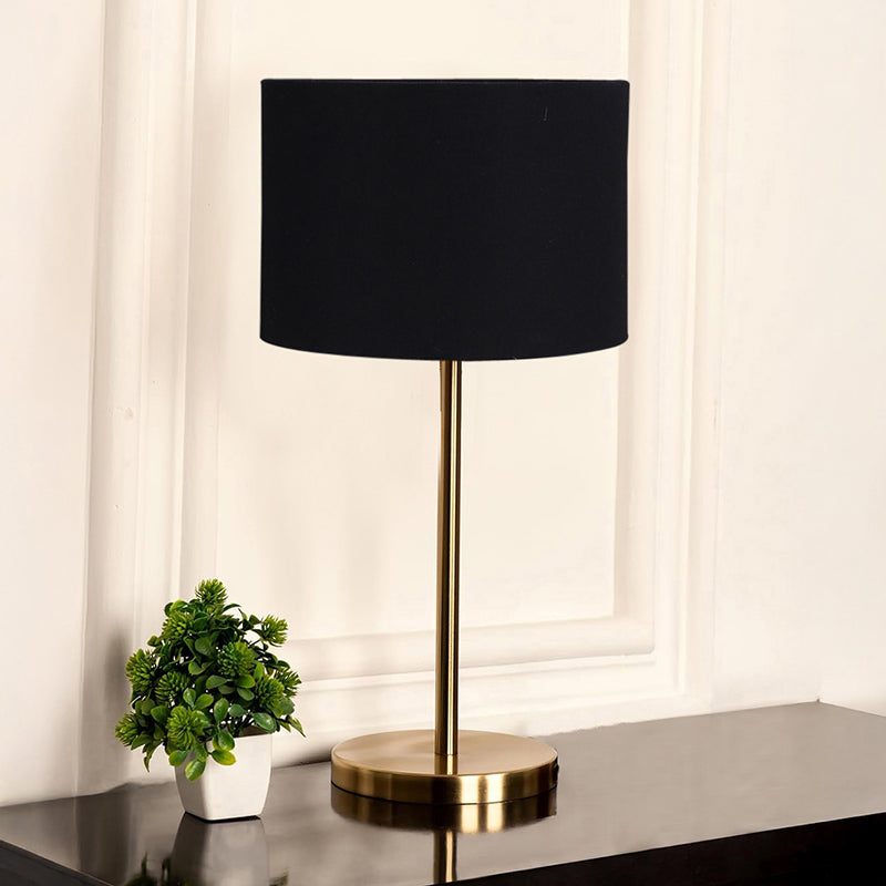 Glow Mesa Cotton & Metal Table Lamp (Drum) - Black,Gold media 2