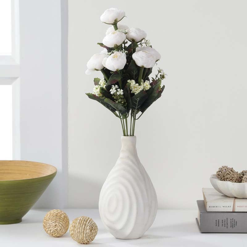Artificial Camellia Rose Flower Bunch - White media 3